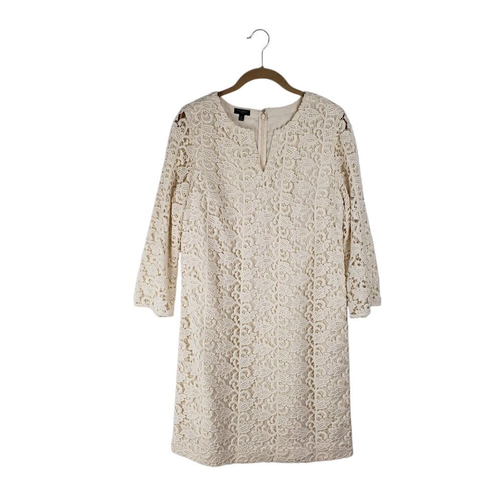 Talbots Trellis Lace Ivory Crochet Lace Knee Length Shift Dress Womens 10P
